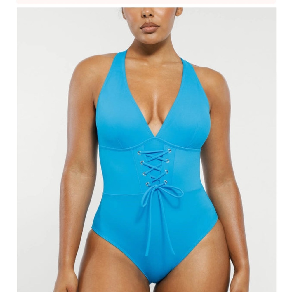 SHAPELLX Plunge corset smart sculpt  Blue Lace-Up Bikini